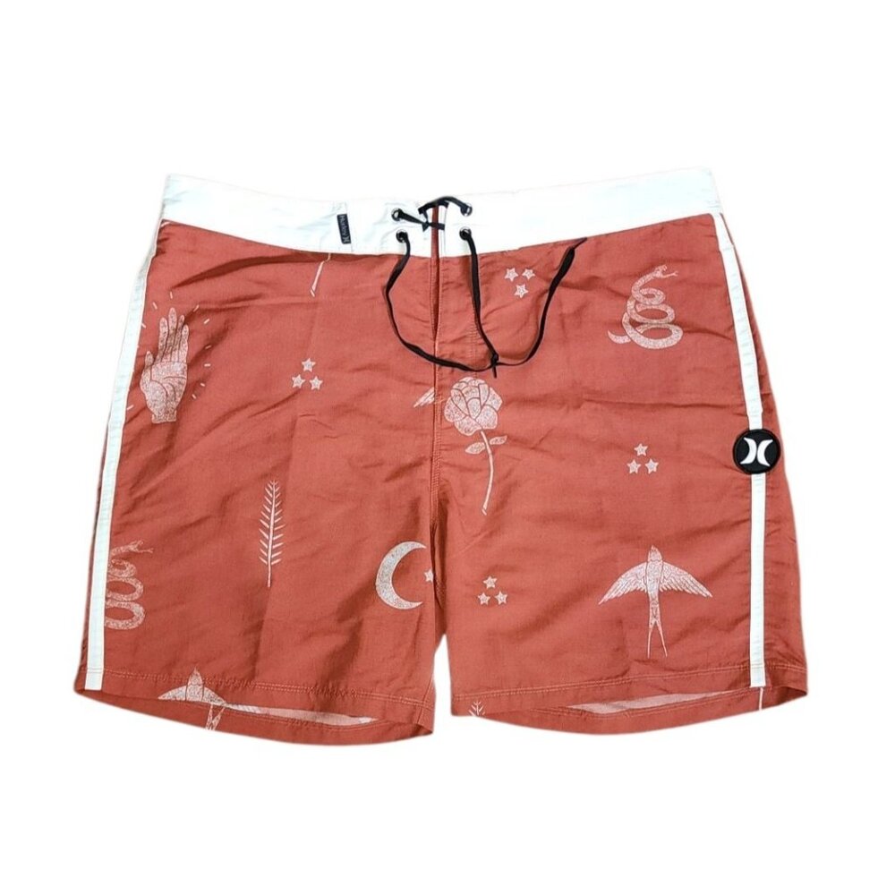 Hurley Swim Board Shorts Trunks Mens‎ Size 36 Brown Desert Stars Moon Snake Bird